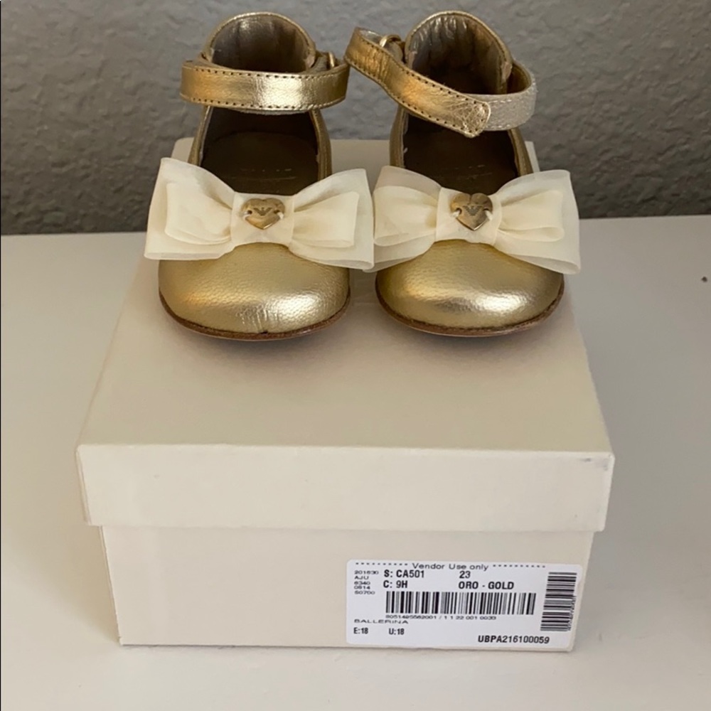 Armani junior baby gold dress shoes